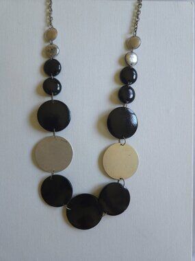 Vintage Geometric Black Silver Disk Statement Necklace